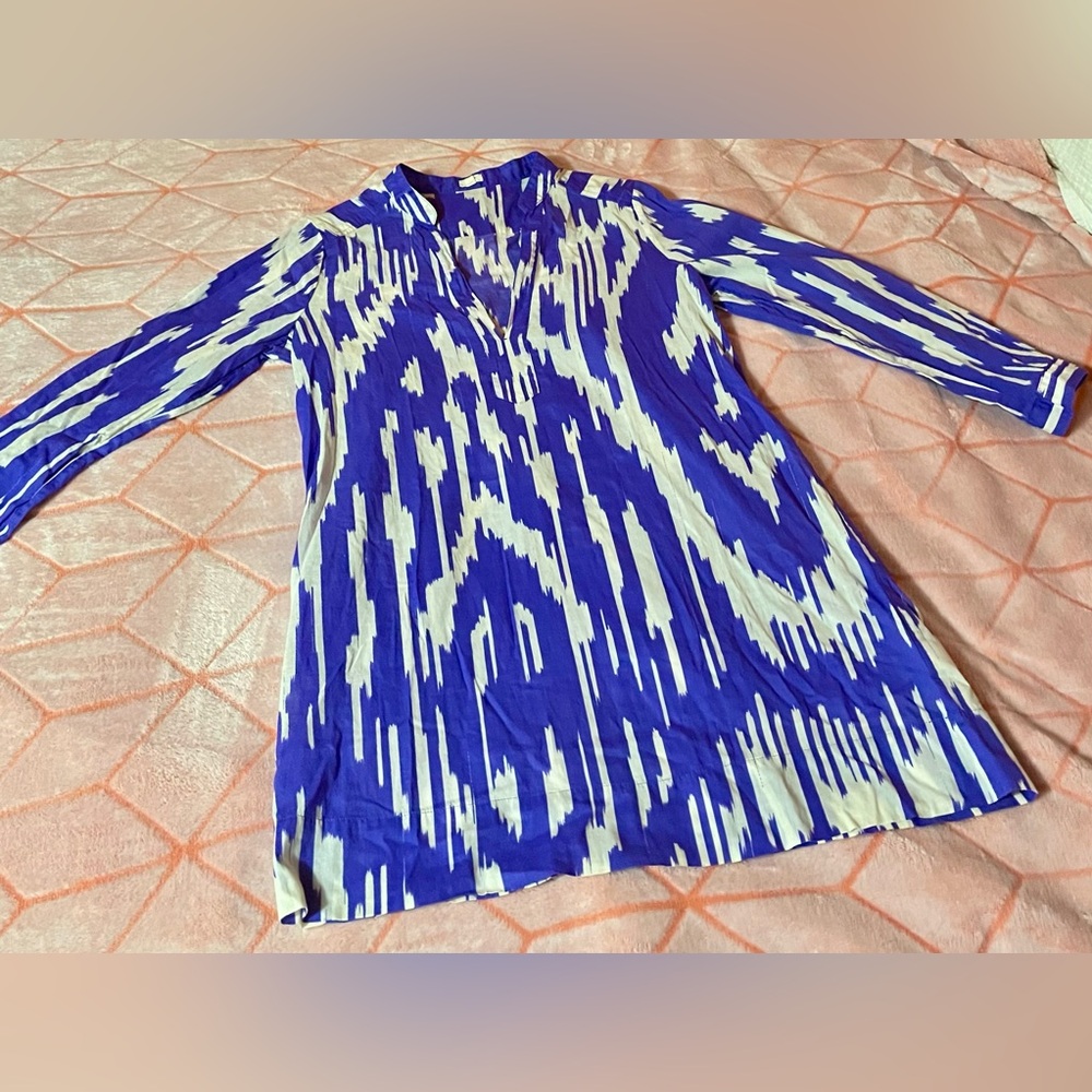 ✨ J. Crew 100% Cotton Blue and White Tunic with Mandarin Collar ✨
